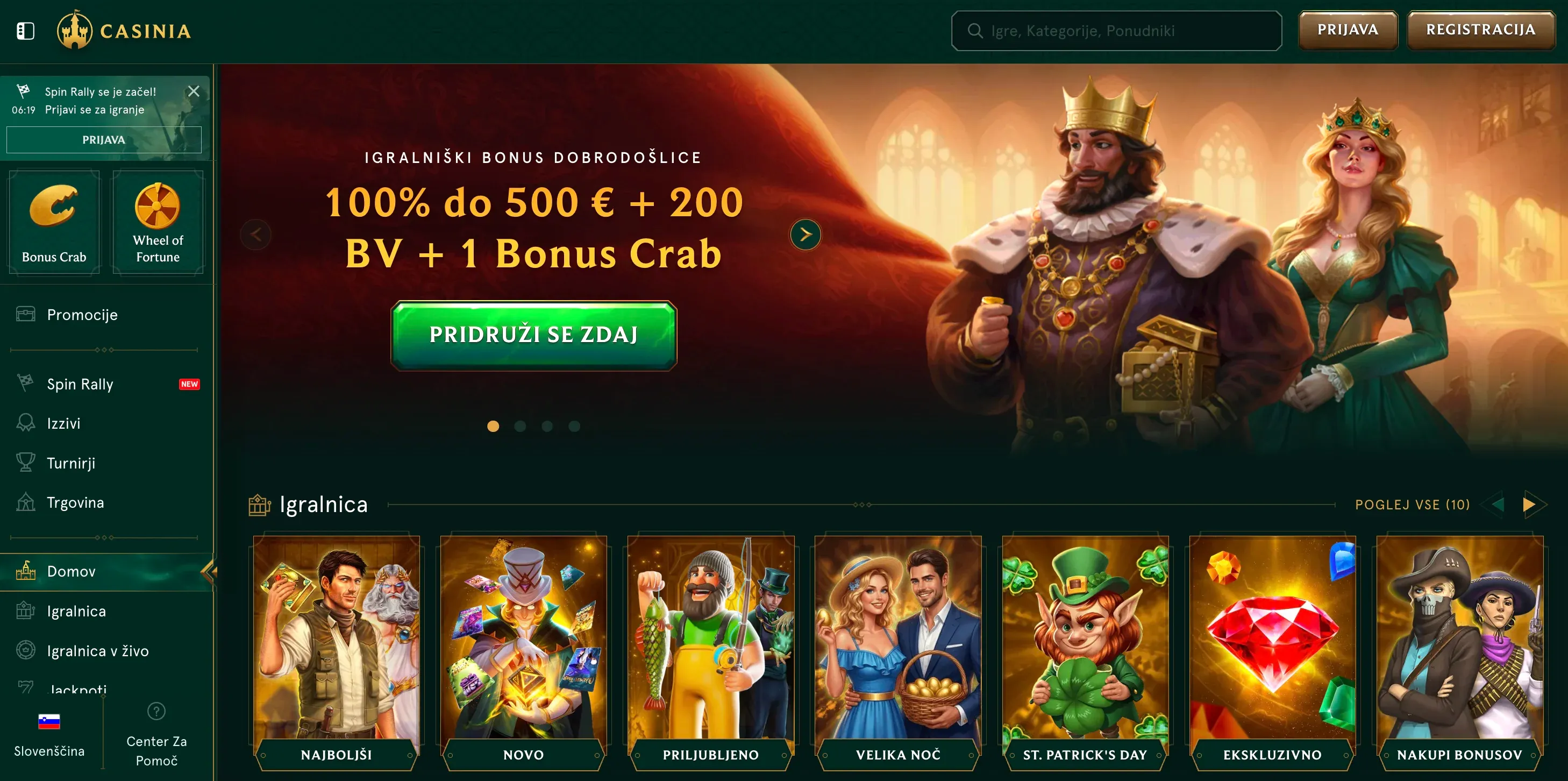 Domača stran igralnice Casinia